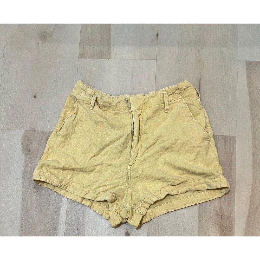 Abercrombie & Fitch Women Butter Yellow Linen Blend Shorts Coastal Retro